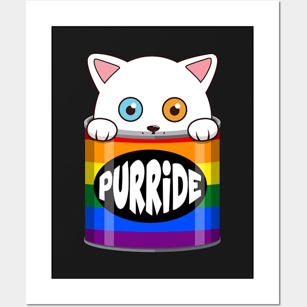 Funny White Cat Gay Pride Wall Art by Luna Illustration